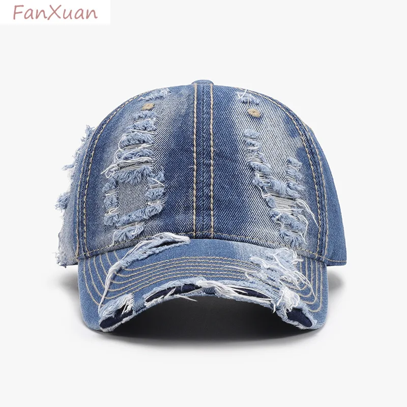 

Denim Baseball Cap for Men Faded Ripped Distressed Y2K Trucker Hats Mens Caps