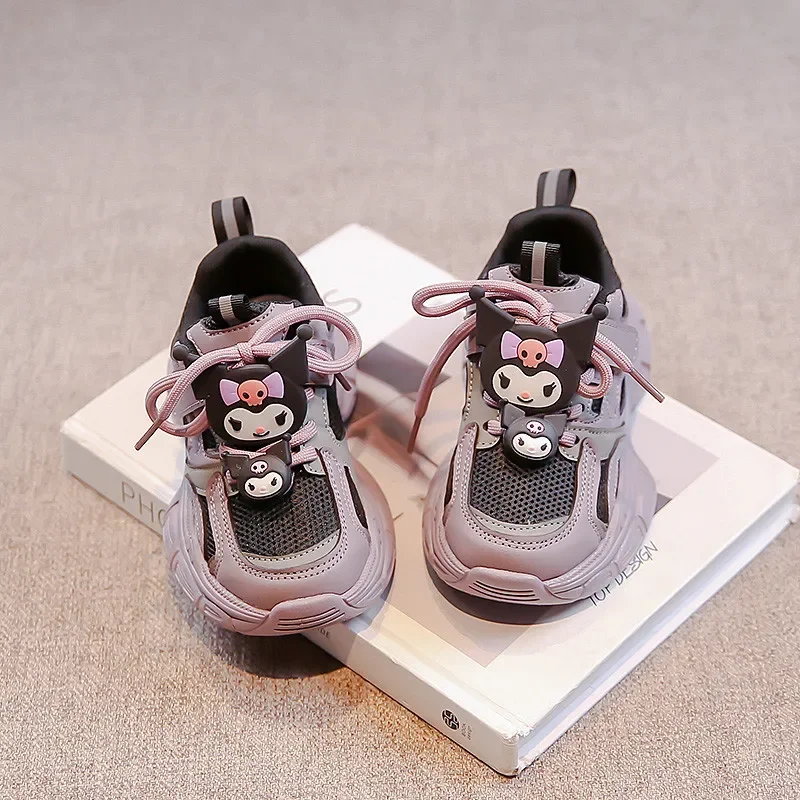 

2025 Autumn New Children Sneakers for Girls Fashion Cute Kuromi Soft Comfortable Thick Sole Casual Light School Sports Shoes