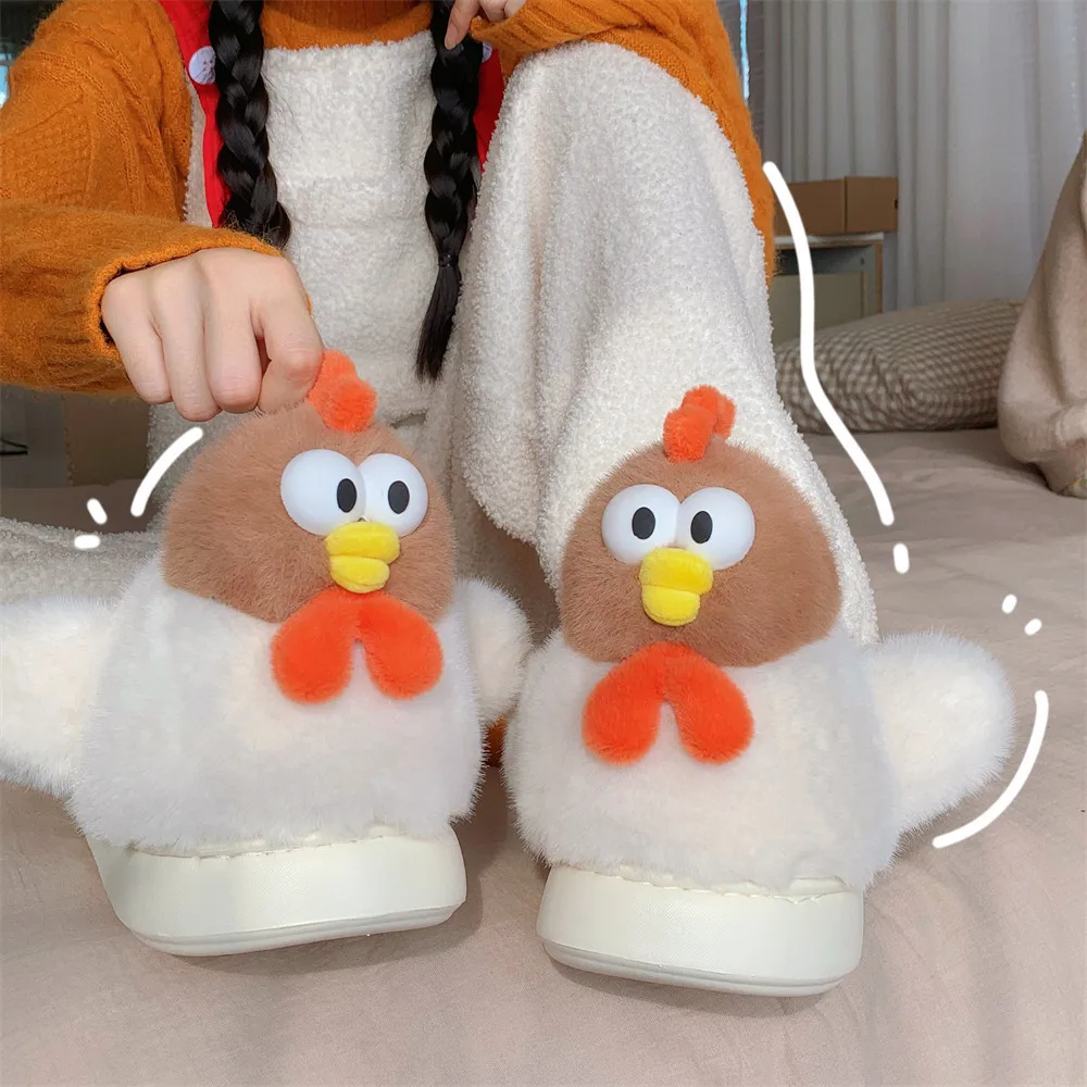

New Style Indoor Soft Heel Thick Sole Slippers Unisex - Cute Cartoon Chicken Winter Warm Comfortable Plush Couple's Shoes