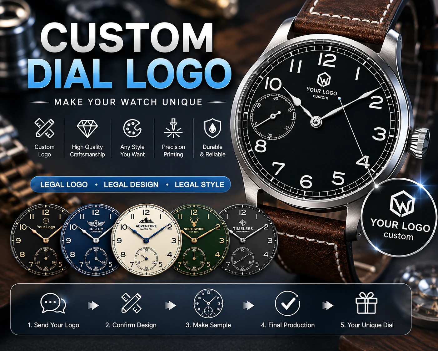

New Custom 42mm Pilot Watch Men Hand Wind Mechanical ST3600 Sapphire Leather Wristwatch
