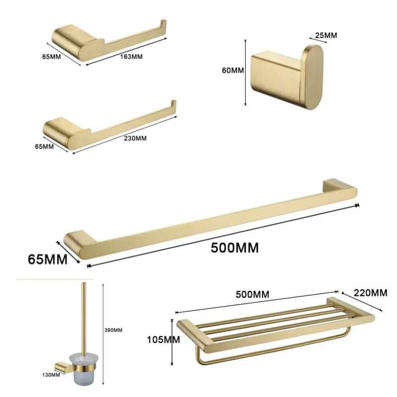 

Brushed Gold Bathroom Accessories Set Toilet Brush Holder Toilet Paper Holder Towel Bar Rail Rack Hanger Hook Soap Dish Hardware
