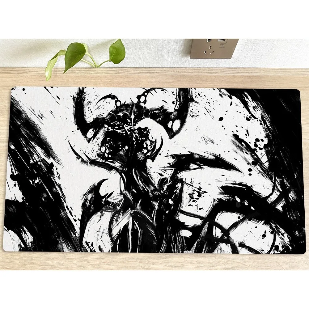 TCG Playmat Ink Splash Dark Demon Dragon Black White Sumi-e Fantasy Art Premium Rubber Large Desk Mat Decor Gift for Gamers