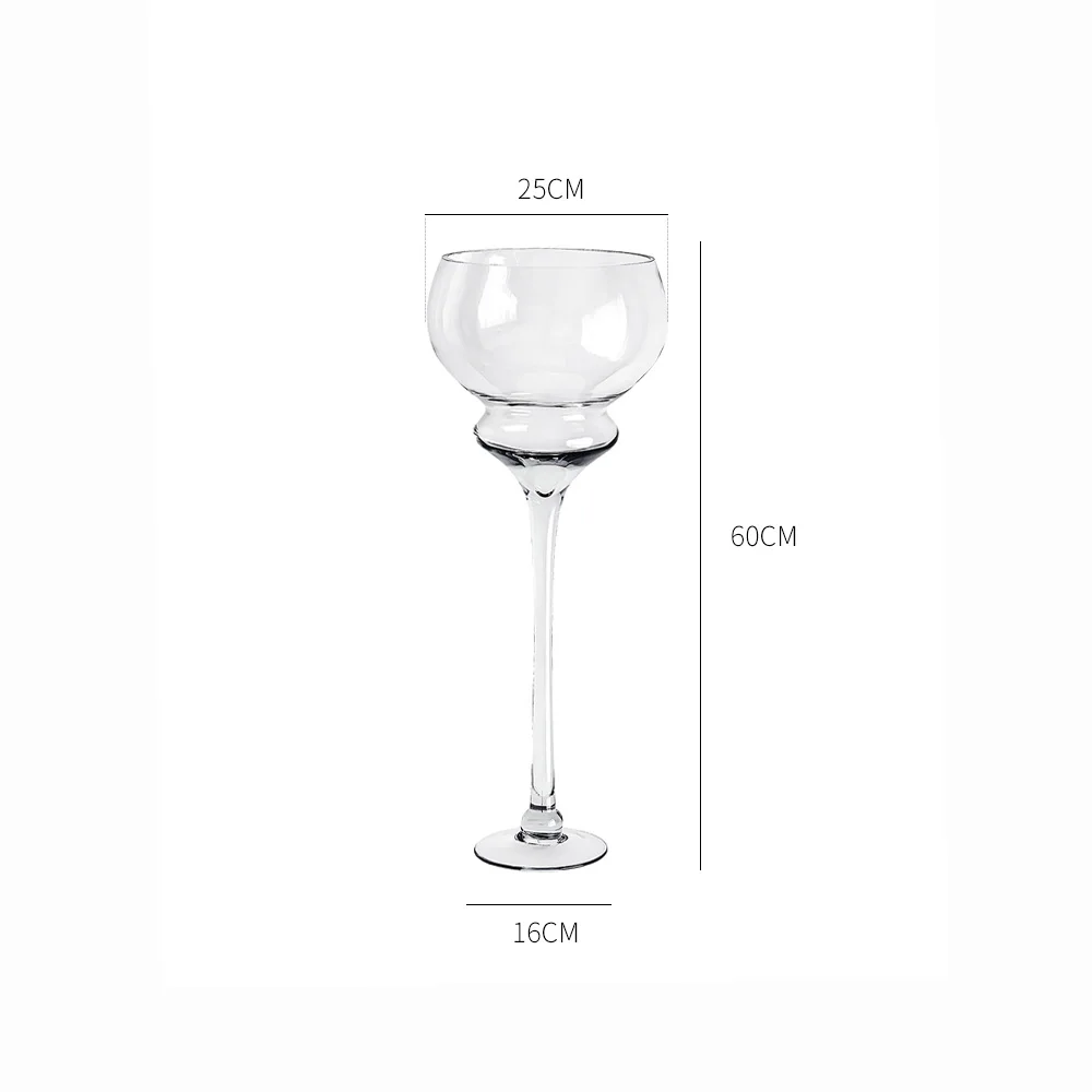 Goblet vase large floor-to-ceiling glass transparent wine glass type high flower arrangement long branch living room orname glas