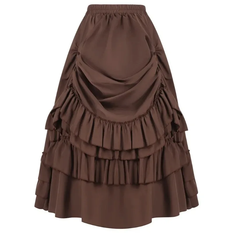 Cotton Fold Side Asymmetric Gothic Short Skirt Sexy Y2K Clothes Steampunk Halloween Role Playing Women Retro Long Skirt