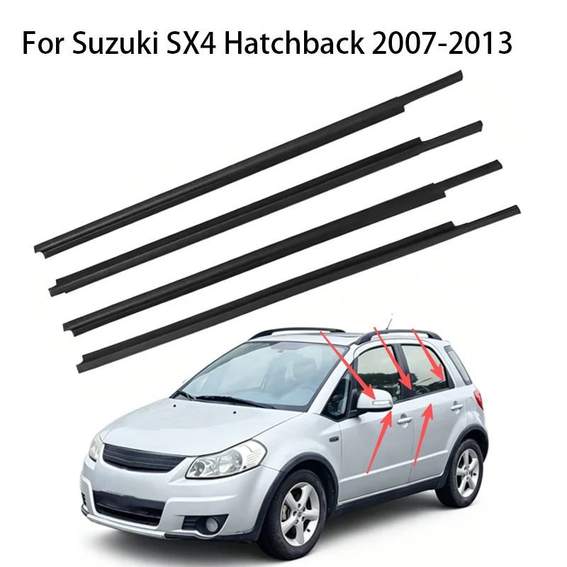 

4Pcs Window Moulding Trim For Suzuki SX4 Hatchback 2007-2013 Weatherstrip Seal Side Door Glass Rubber Belt Waterproof
