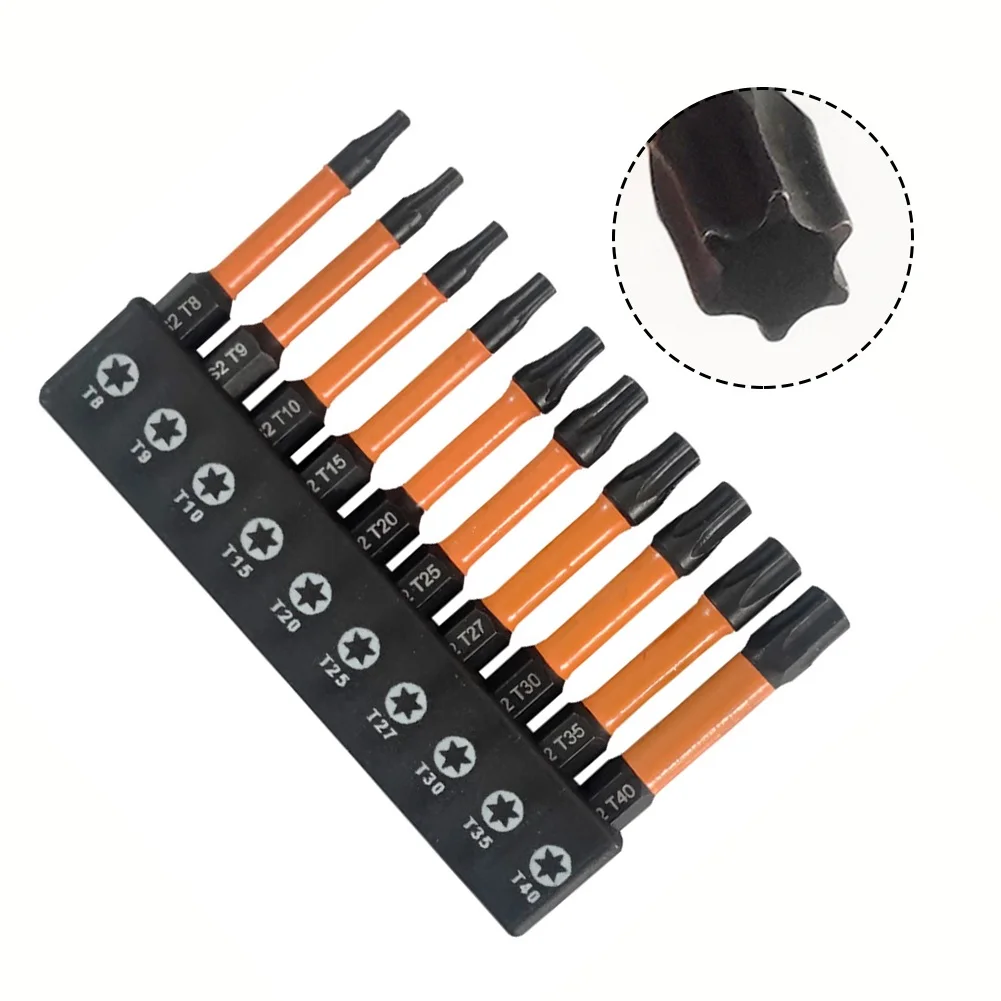 10pcs Star Plum Solid Bits Magnetic 1/4 Hex Shank Screwdriver Bit T8-T40 Nutdrivers Bits Screwdrivers Hand Tools