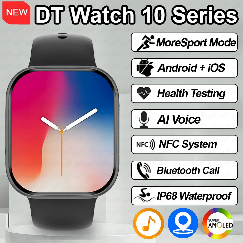 

2025 Новые DT Watch 10 Смарт-часы 1,96 дюйма 3D-меню 16 ГБ Большая память Тест здоровья Воспроизведение видео IP68 Водонепроницаемые умные часы NFC