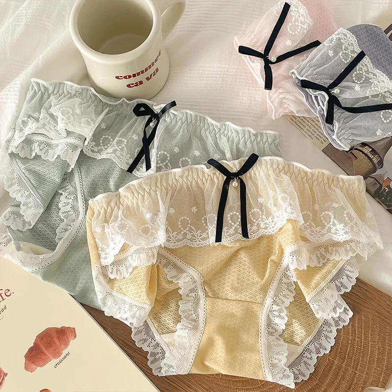 

Women's Underwear Panty Sexy Lace Panties Fashion Bow Knot Girls' Briefs Middle Waist Seamless Underpants Female Lingerie