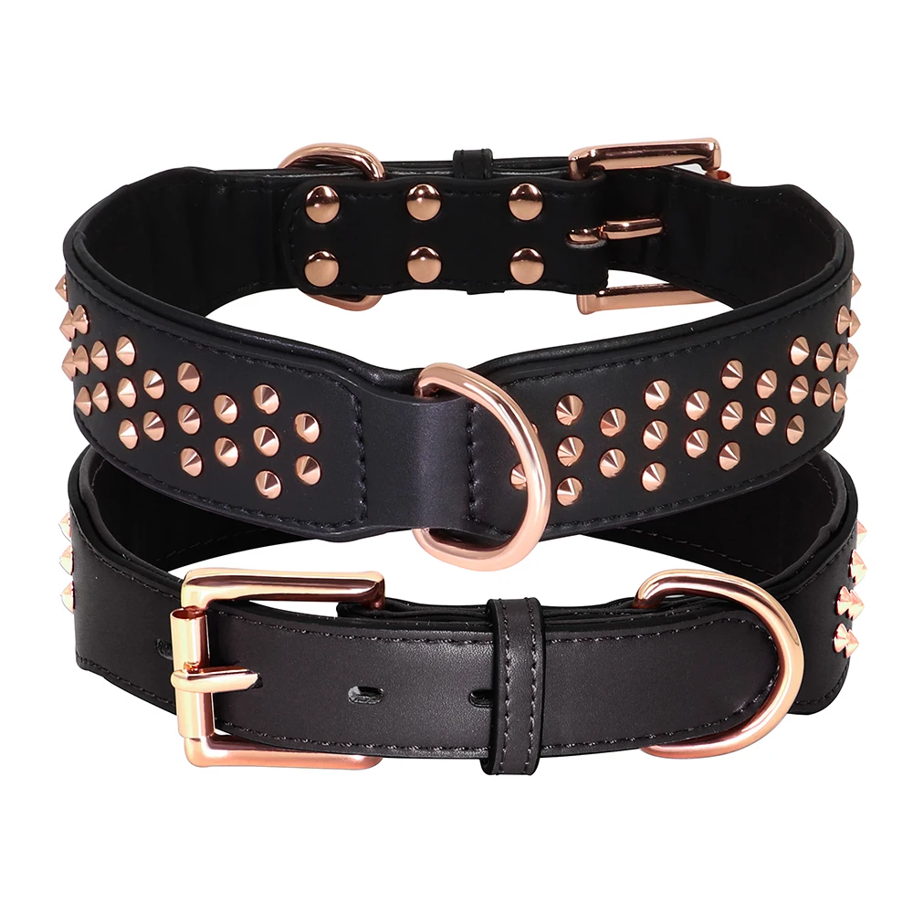 Adjustable Leather Dog Collar With Metal Spikes For Large Dogs_voghion.com