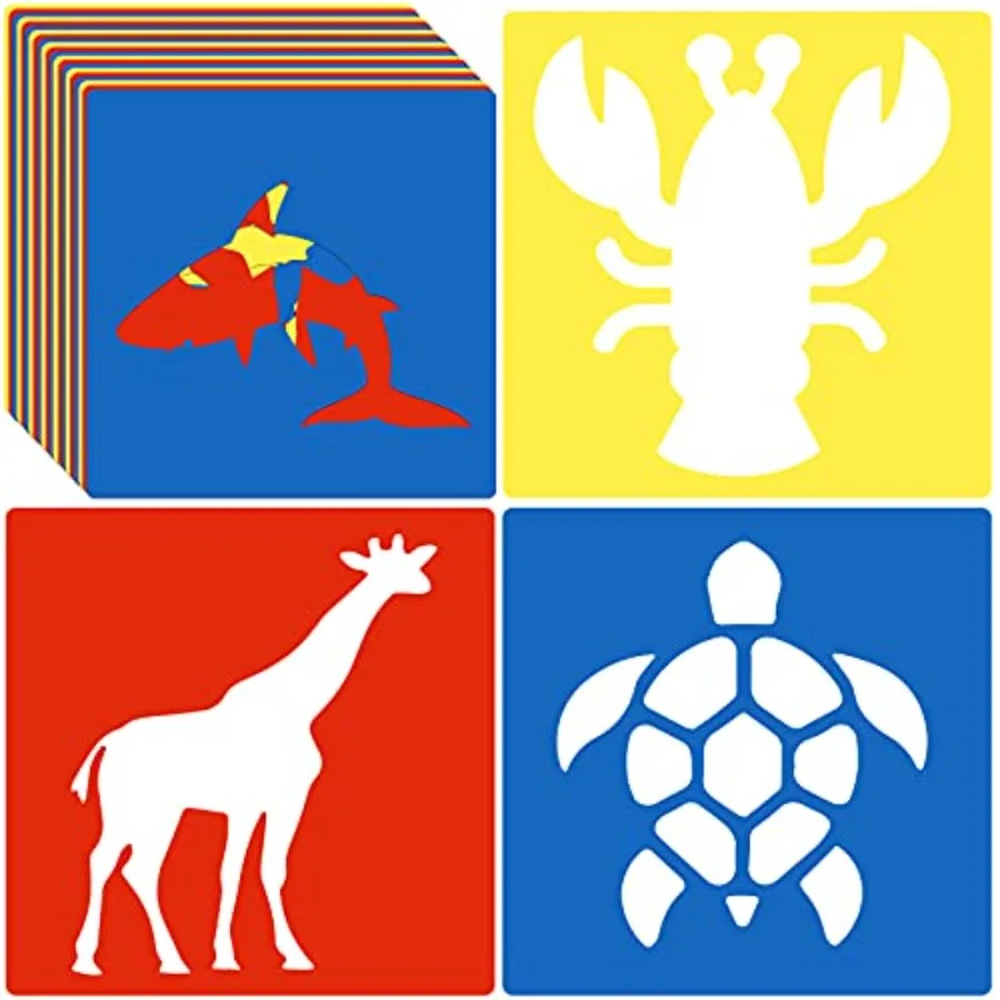 

24 штук трафаретов для рисования мелом на тротуаре, для детей 3-5 лет, красочные, с большими животными, для рисования на стенах, полу и в доме