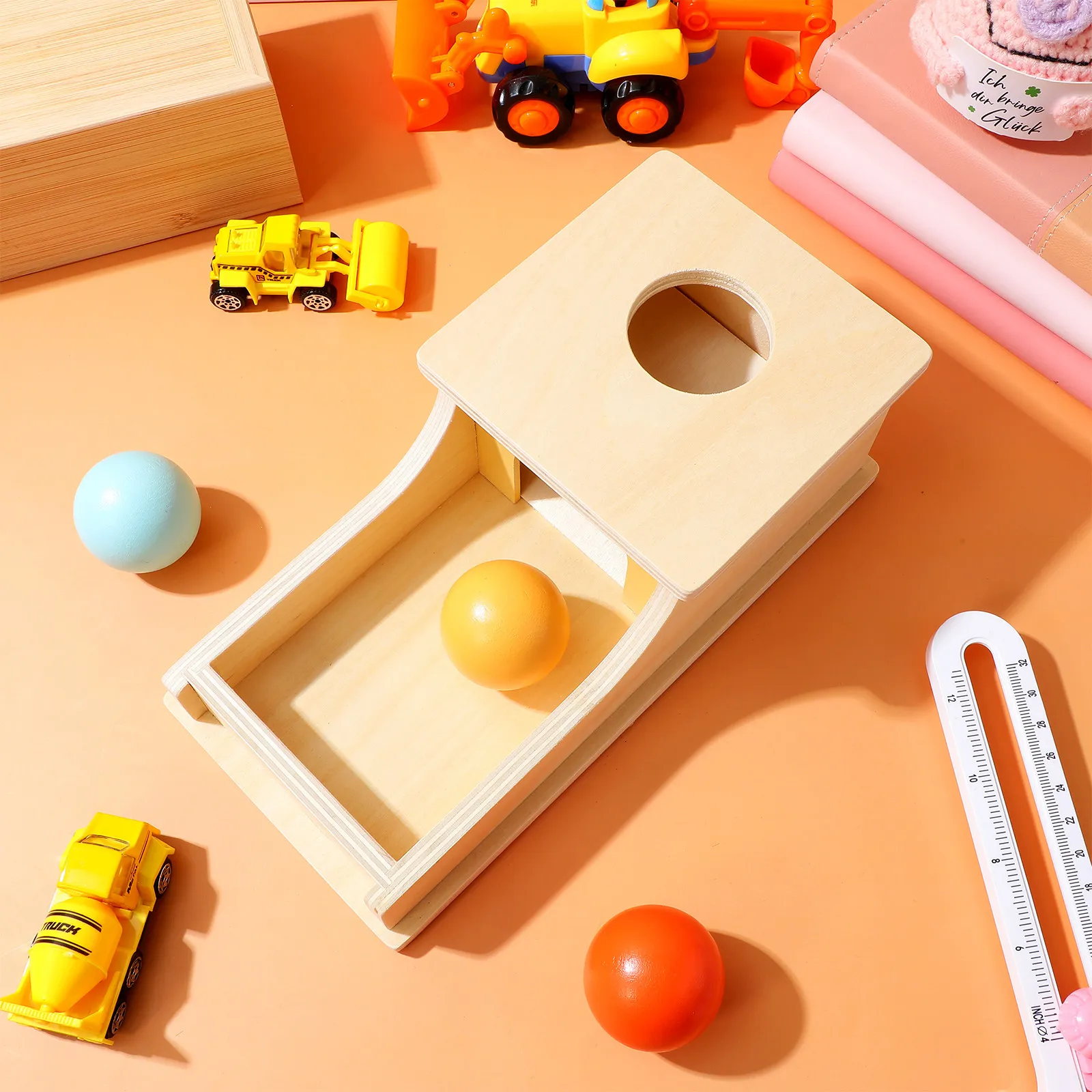 幼児向け教育用木製コインボックス-1～3歳児向け-微細運動能力、色認知、早期学習を促進