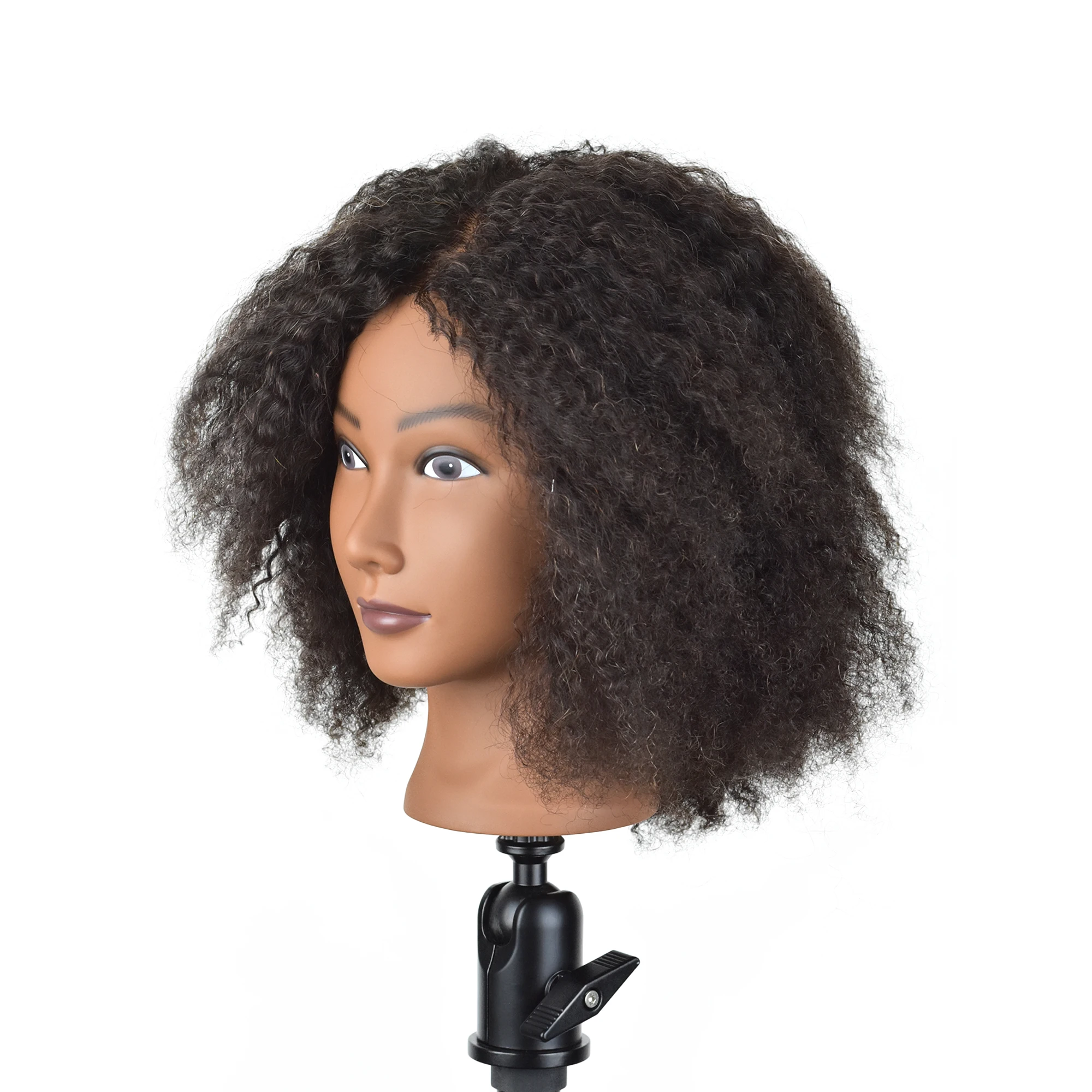 Mannequin-Head 25CM 10inches 100% Human Hair Curly Hair Afro Puff Black  Female Hairdressing Practice Training DollHead Wig Head