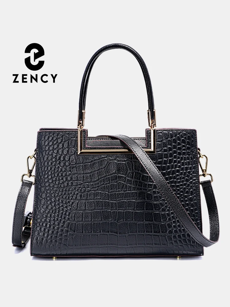 zency bolsa de couro genuino feminina bolsa de ombro retro jacare alca superior grande capacidade tiracolo para trabalho designer 2024 01