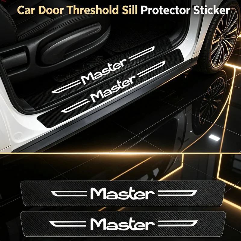 Car Door Sill Stickers Carbon Fiber Protective Anti-Scratch Cover Trunk Plate Door Pedal Strips For Renault Master Logo