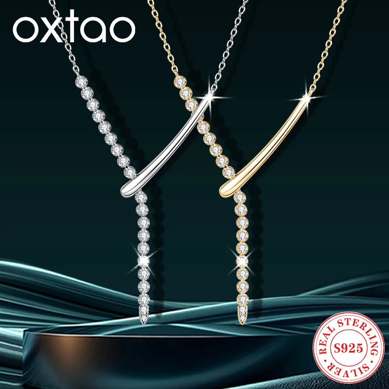 

OXTAO Y-shaped Necklace D Color Full Moissanite Pendant Necklace S925 Sterling Silver with Certified For Women Neck Jewelry Gift