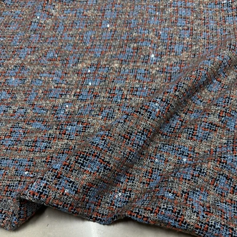 

Embroidered Sequins Woven Woolen Tweed Fabric Luxury Style Jacket Vest Skirt Soft Draping High End Clothing Fabric