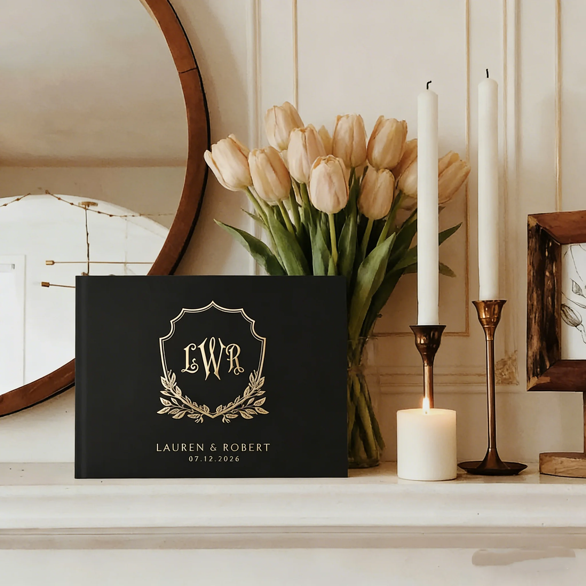 personalized-wedding-crest-guest-book-gothic-monogram-gold-foil-hardcover-album-classic-instant-photo-book-for-wedding-guests