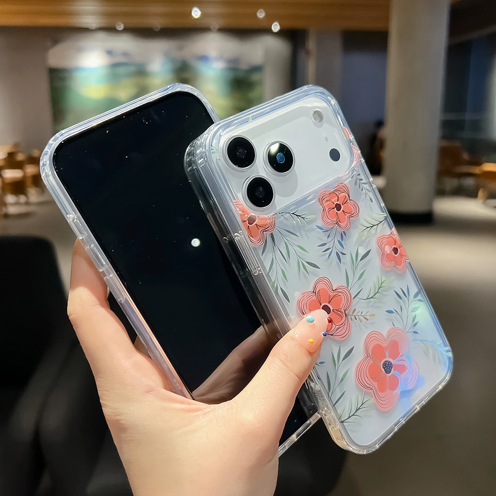 Luxuriöse Handyhülle mit Blumenmuster für iPhone 18 17 Air 16 15 14 13 12 11 Pro Max 16E, stoßfeste, harte Acryl-Rückseite – Detail 16