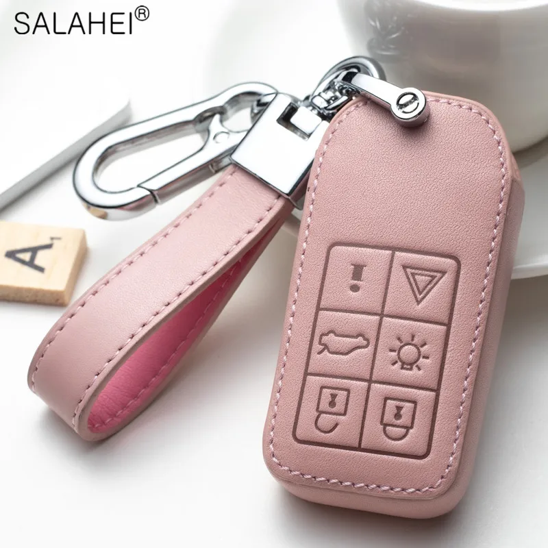 Leather Car Remote Key Case Full Cover Protect Holder Shell Fob For Volvo S80 S60 V50 V70 XC70 XC90 Keyless Keychain Accessories