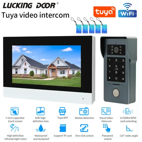 Tuya Wifi 7/10 인치 비디오 인터콤 키트 Tuya 스마트 홈 비디오 도어 폰 시스템 1080P 유선 초인종 카메라 풀 터치 모니터