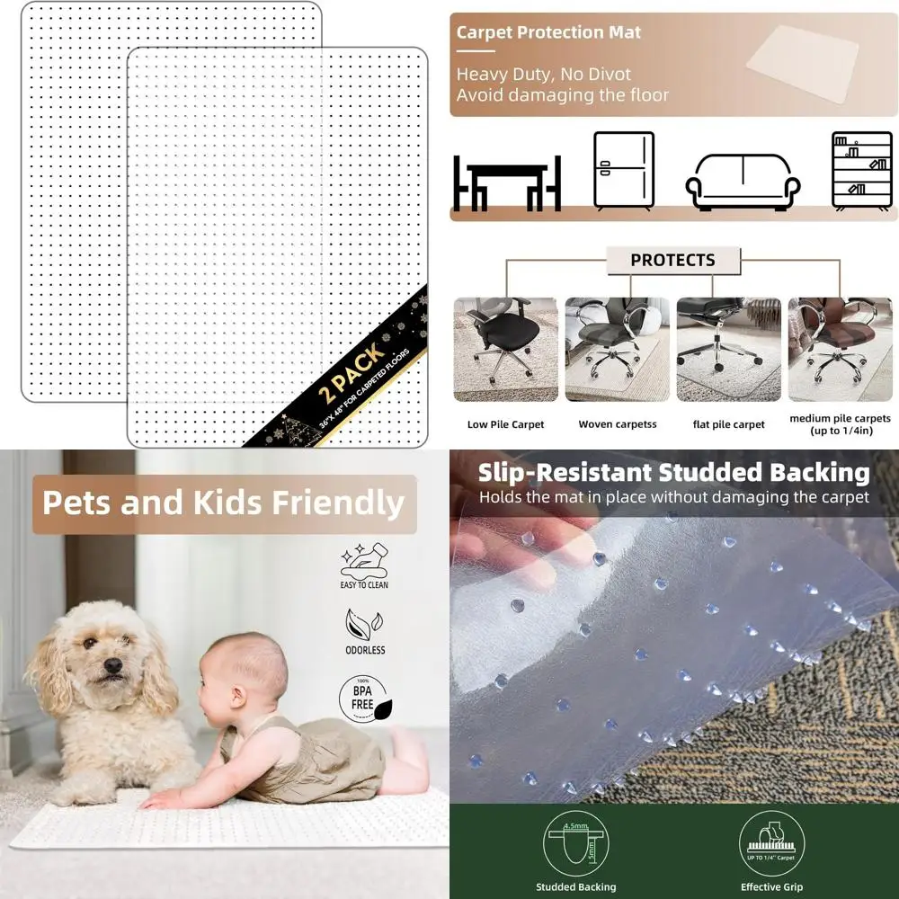 

Двойной набор из 36x48 противоскользящих ковриков для стульев, для ковров с коротким ворсом, сверхпрочные защитные накладки на пол для дома и офиса с шипами