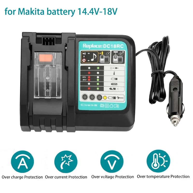 DC18RC  Battery 3A Charger for Makita 18V 14.4V BL1860B, BL1850B,BL1840,BL1830,BL1820 Cigarette Lighter Plug Power Tool Charger