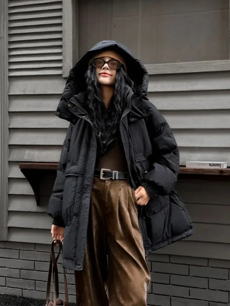 Nueva ropa de otoño e invierno para mujer, chaqueta acolchada con capucha de longitud media, abrigo de manga larga para mujer, prendas de vestir de gran tamaño para mujer