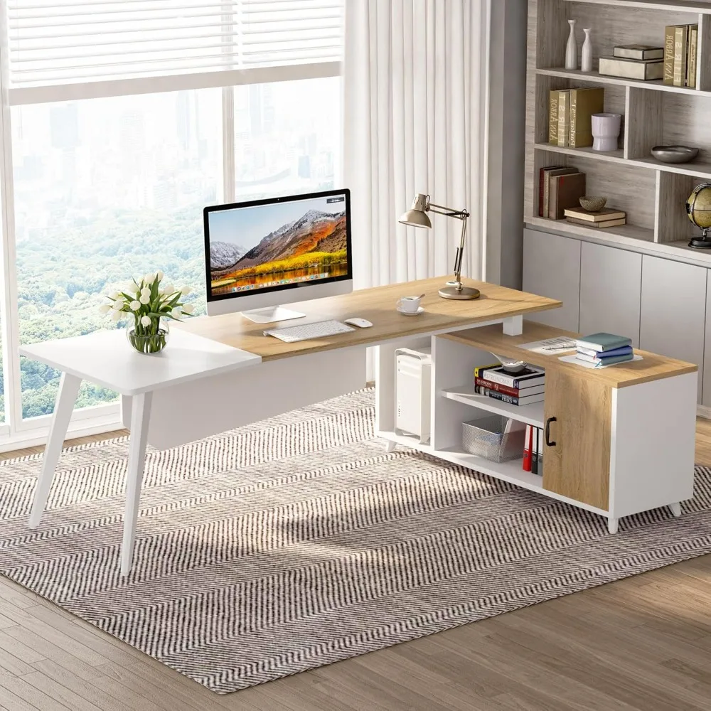 Computer Desk,with File Cabinet, 78.74 Inch Large Executive Office Desk With Shelves,computer Desks