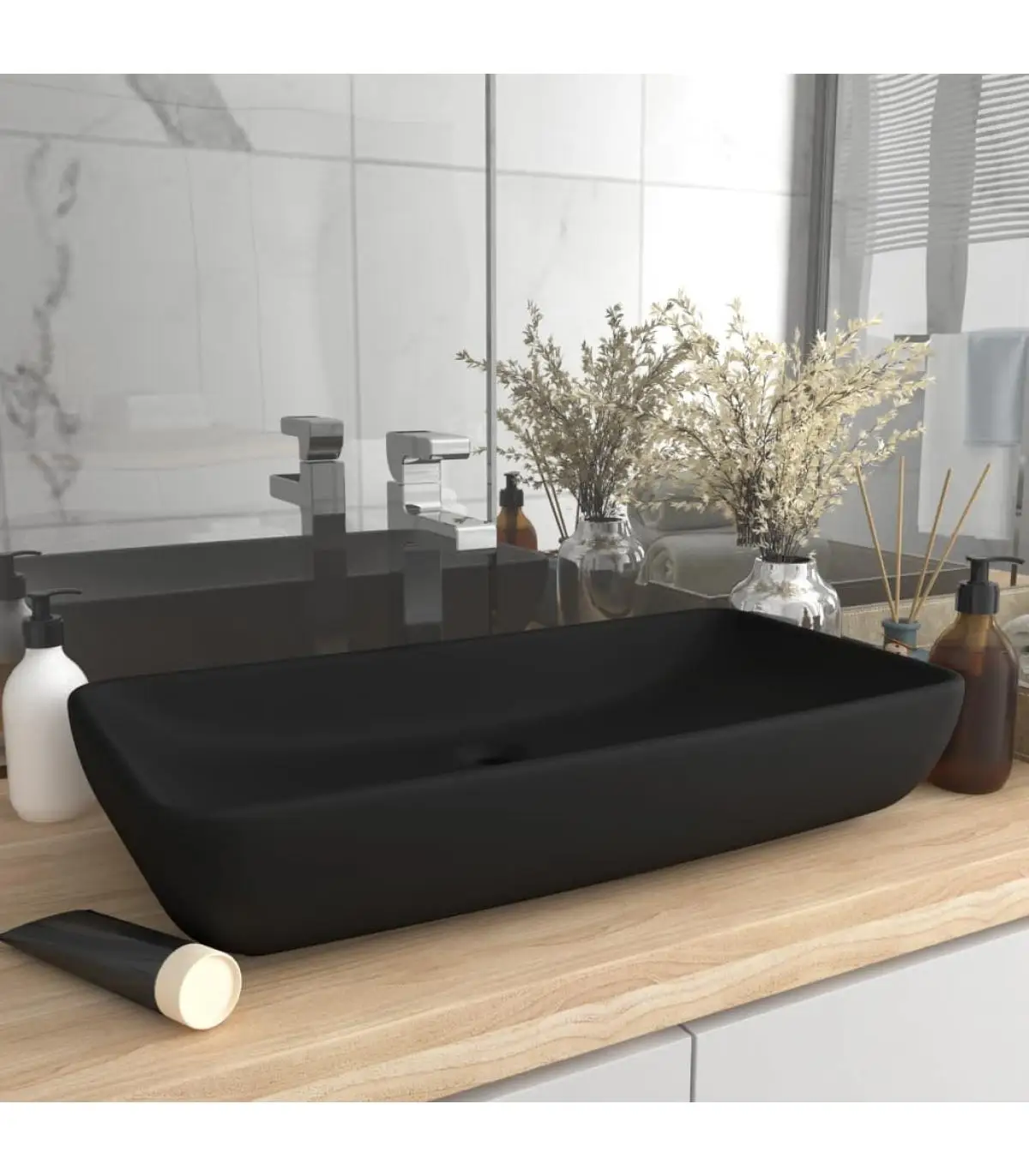 Washbasins Luxury Ceramic rectangular Black Matte 71x38 cm