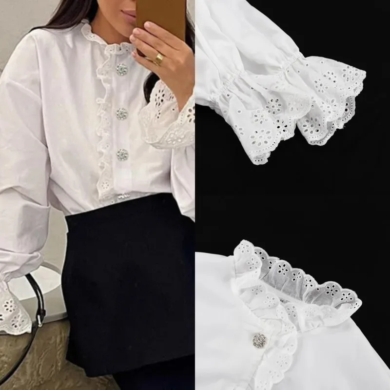 

Loose White Shirt For Women Elegant O-Neck Long Sleeve Office Blouse Casual Classic Top Female Clothing For Work Casual Outfits