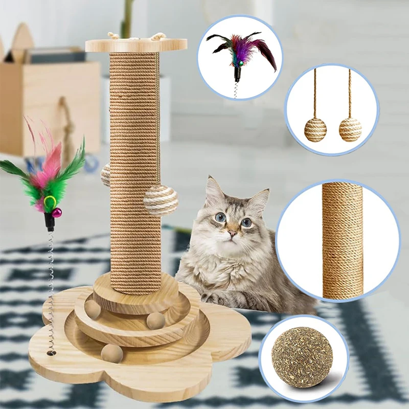 

Cat Scratching Posts Toy Solid Wood Cat Turntable Funny Cat Durable Sisal Scratching Board Cat Grab Column