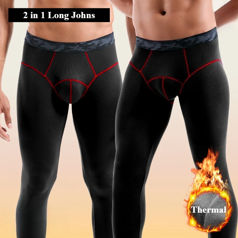 

Men's Winter Thermal Long Johns Mid Waist Warm Keep 2 in 1 Boxers Shorts Comfortable Underwear Fashion Elastic Sexy Clubwear