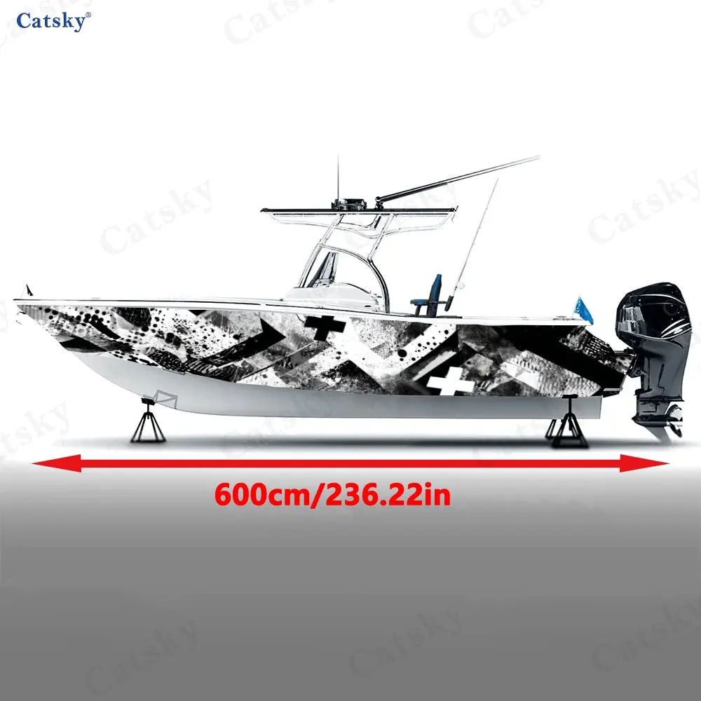 2Pcs Ink Arrow Graffiti Boat Stickers, PVC Waterproof Durable Vinyl Wrap Decals for Fishing Boats, Durable and Stylish Design