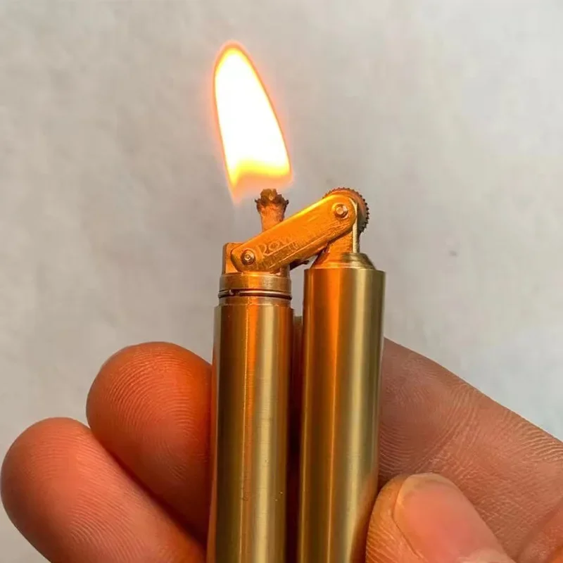 Mini Brass Nunchaku Style Torch Lighter Free Fire Grinding Wheel Flint Cigarette Lighter Refillable Kerosene Gasoline Lighter