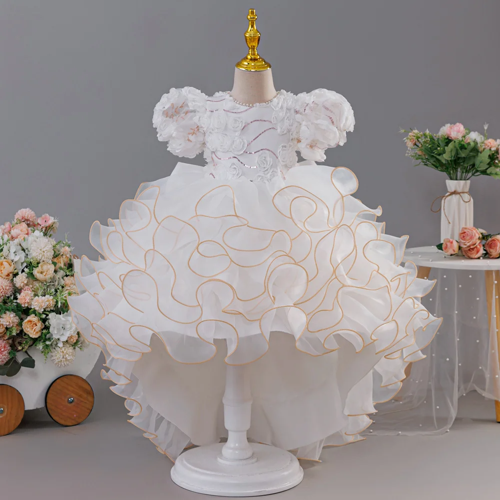 Baby Girl Puffy Princess Dress for Party Ball Gown Wedding White Dresses Kids Bridesmaid Costume Girl Birthday Party Dress