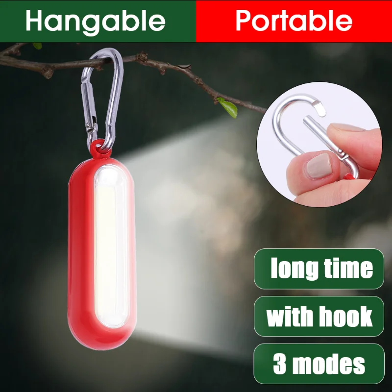 Portable Mini COB LED Keychain Pocket Flashlight 3 Modes LED Flashlight Battery Powered Outdoor Camping Hiking Fishing Torch