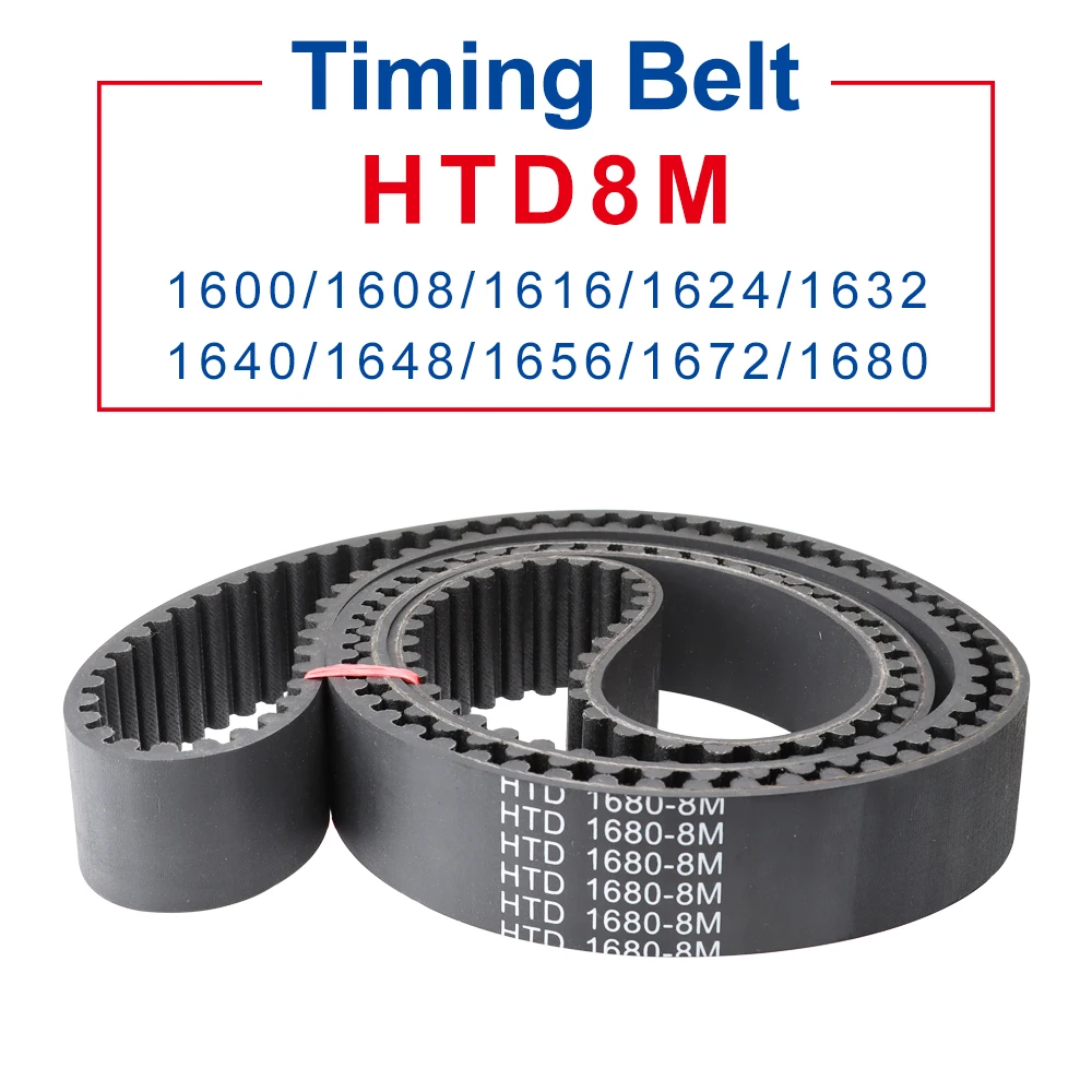 1 PCS Timing Belt HTD8M-1600/1608/1616/1624/1632/1640/1648/1656/1672/1680 Rubber Belt Width 20/25/30/40mm For 8M Alloy Pulley