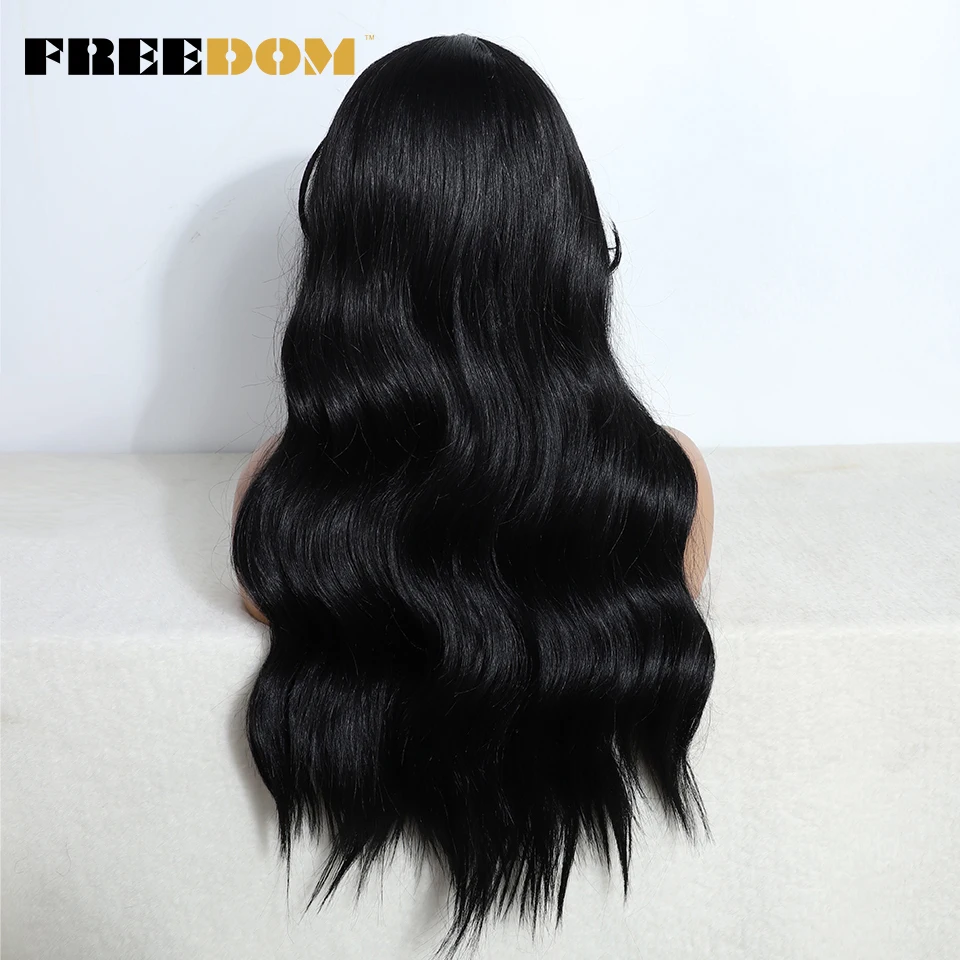 FREEDOM Synthetic Lace Front Wigs For Black Women 26 inch Natural Wavy T Part Lace Wig Ombre Brown Blonde White Cosplay Wigs