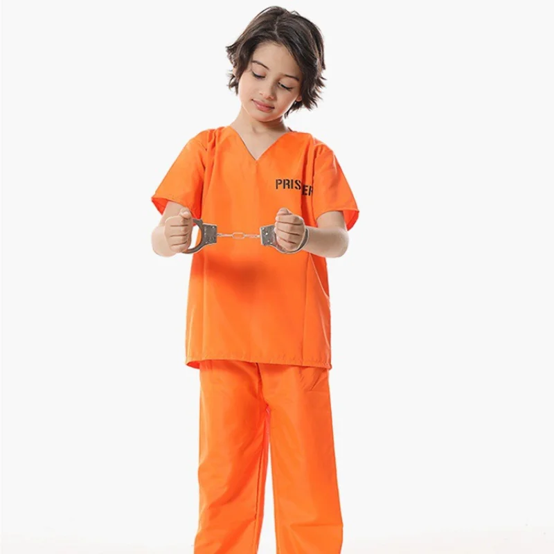 Adults Unisex Convict Halloween Cosplay Costume Inmate Orange Prisoner Jumpsuit Jailbird Outfits for Men and Woman