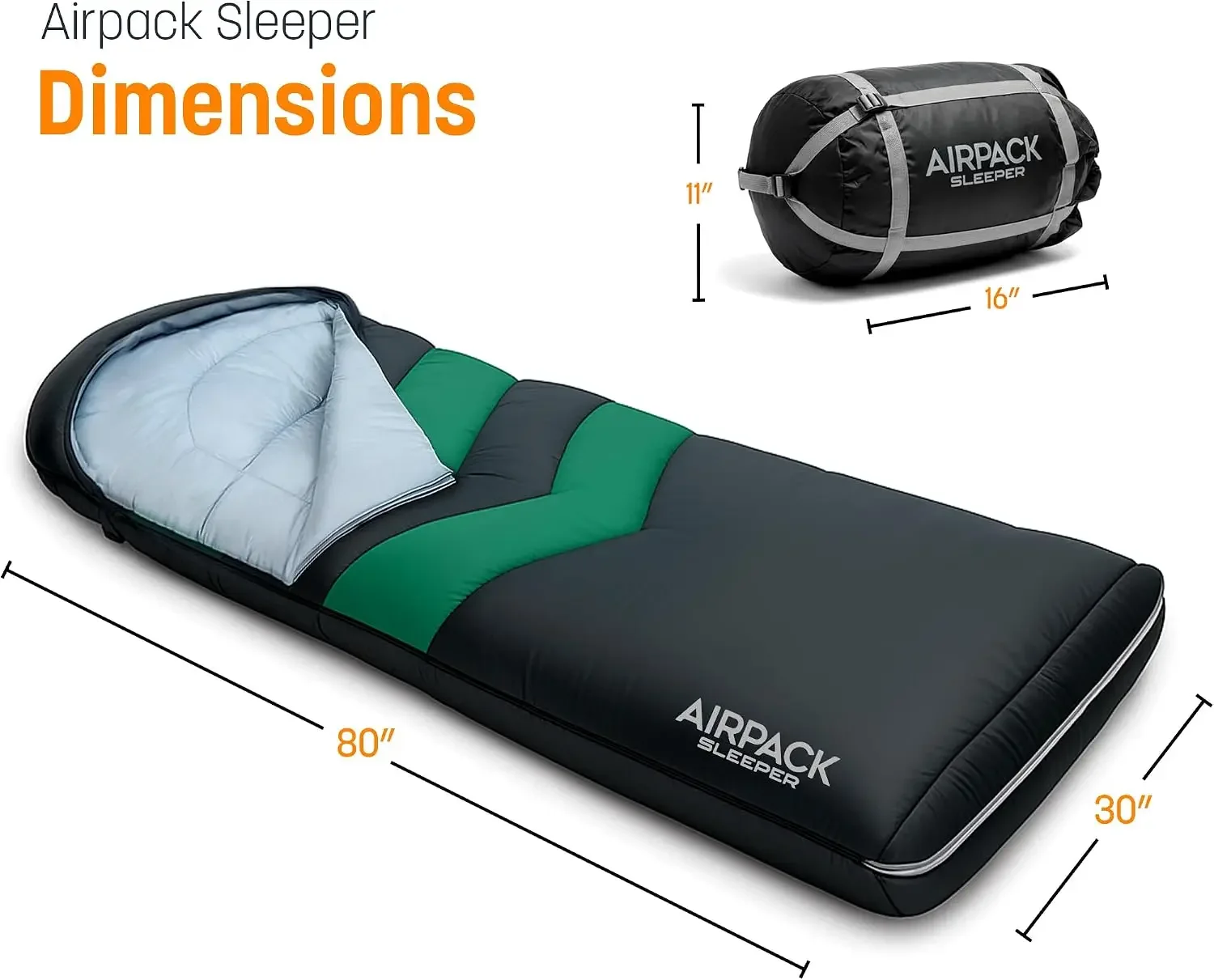 Sleeping Bag with Built-in Pad (AirPack Sleeper) - All-in-One Inflatable Sleeping Pad and Zip-Up Blanket for Camping