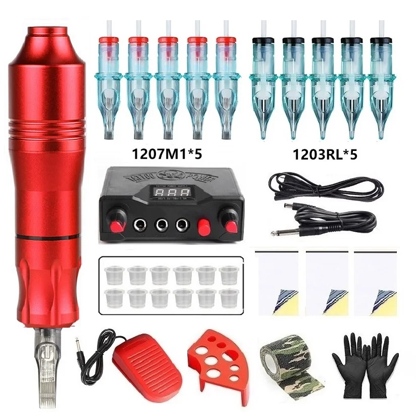 

Professional Tattoo Machine Kit DC Jack Rotary Tattoo Pen Tattoo Power Supply for 3RL 7M1 Cartridges Needles Tattoo Kit Complete