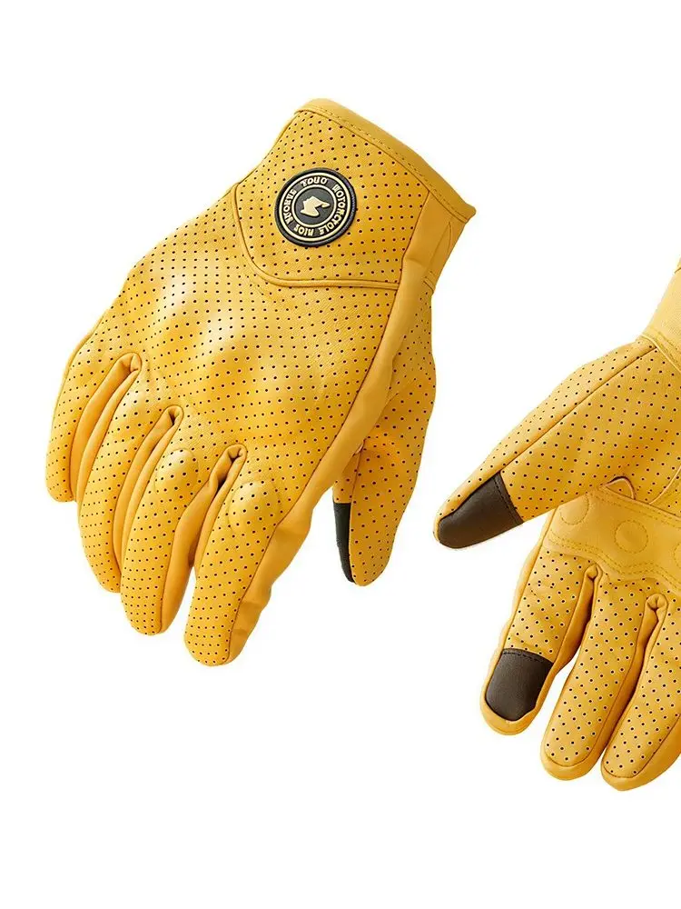 Gants de course respirants jaunes pour moto, gants de motocross en cuir PU perforé pour l'été, gants de protection pour motocyclistes hommes et femmes