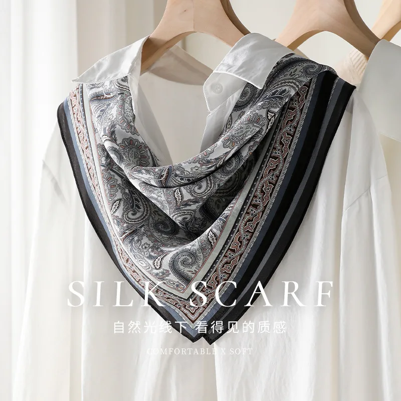 100% Silk Scarf Women Square Fashion Print Hair Neckerchief Lady Shawl Wraps elegant Luxury High Quality Hijab Bandana Scarves