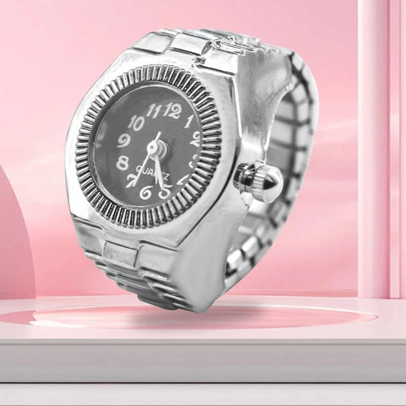 Creative Alloy Shell New Hot Selling Compact Finger Circular Arabic Numeral Scale Dial Couple Men's And Women's Ring Watch