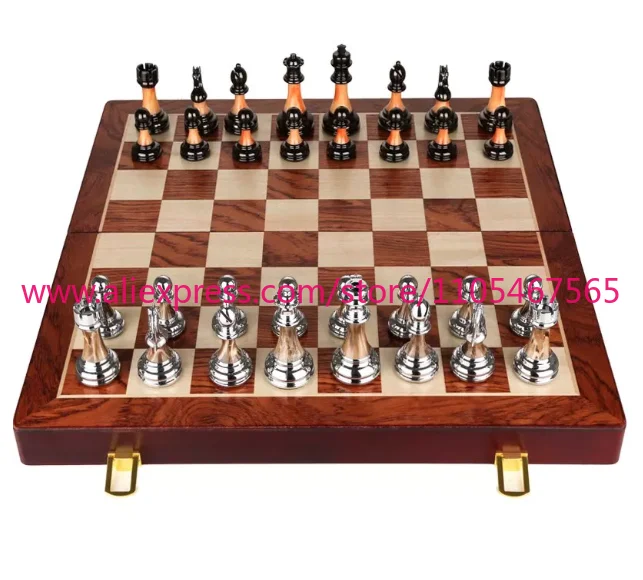 1PCS Chess high-end gift box set solid wood folding  board imitation jade  pieces  vintage European ornaments