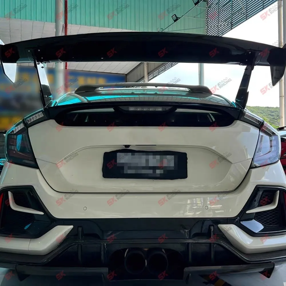 لـ 17+ Honda Civic Type-R FK8 جناح سبويلر خلفي من ألياف الكربون أسود لامع/ألياف الكربون #5