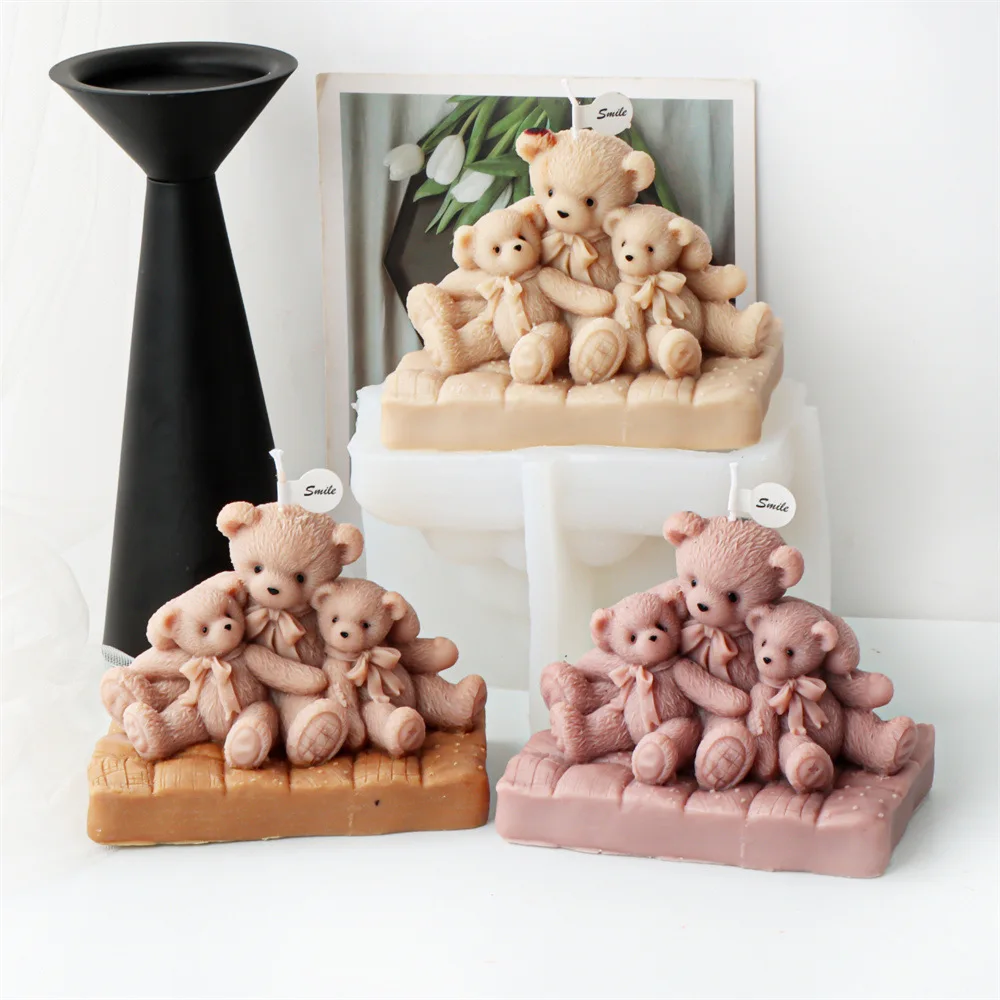 Mirosie Silicone 3d Bear Family of Three Candle Mold Three-dimensional Animal Bear Aromatherapy Plaster Resin Molds Decoration