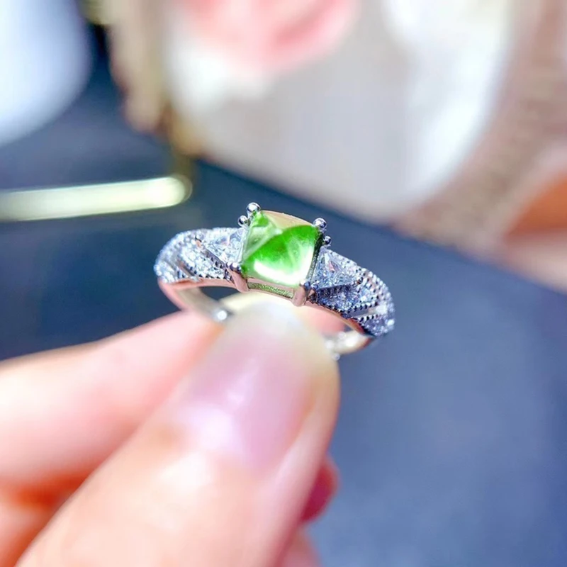 Natural olivine ring simple and exquisite women's new 925 sterling silver new store promotion Wedding Engagement Christmas Gifts