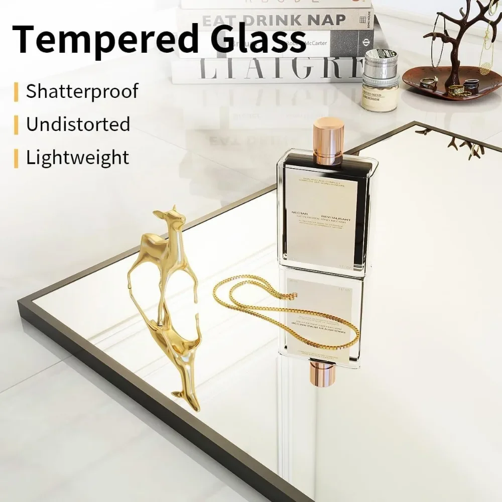 Espelho de chão de comprimento total 24x65 com suporte, estrutura de liga de alumínio, adequado para ficar em pé, pendurado ou incluir na parede, ideal f