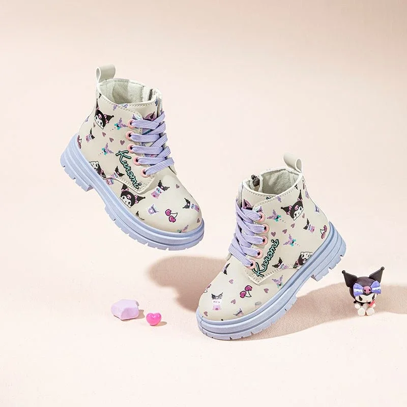 Autumn and winter new Kuromi printed children's Martin boots Sanrio cartoon kawaii girls' warm and thickened outdoor sneakers